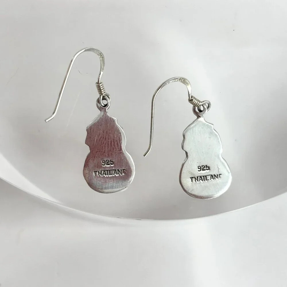 Sterling Silver Vintage Snowman 925 Stamped Thai Made Vintage Dangle Earrings - Picture 2 of 9